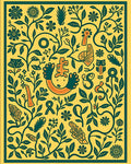 Whimsical Yellow Green Botanical Tapestry Rug