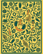 Whimsical Yellow Green Botanical Tapestry Rug