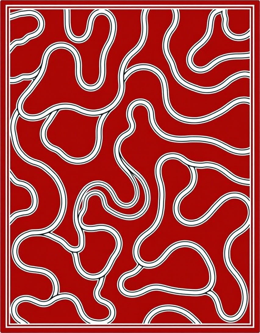 Crimson White Organic Flow Rug