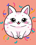 Happy Pink Striped Kitten Confetti Rug