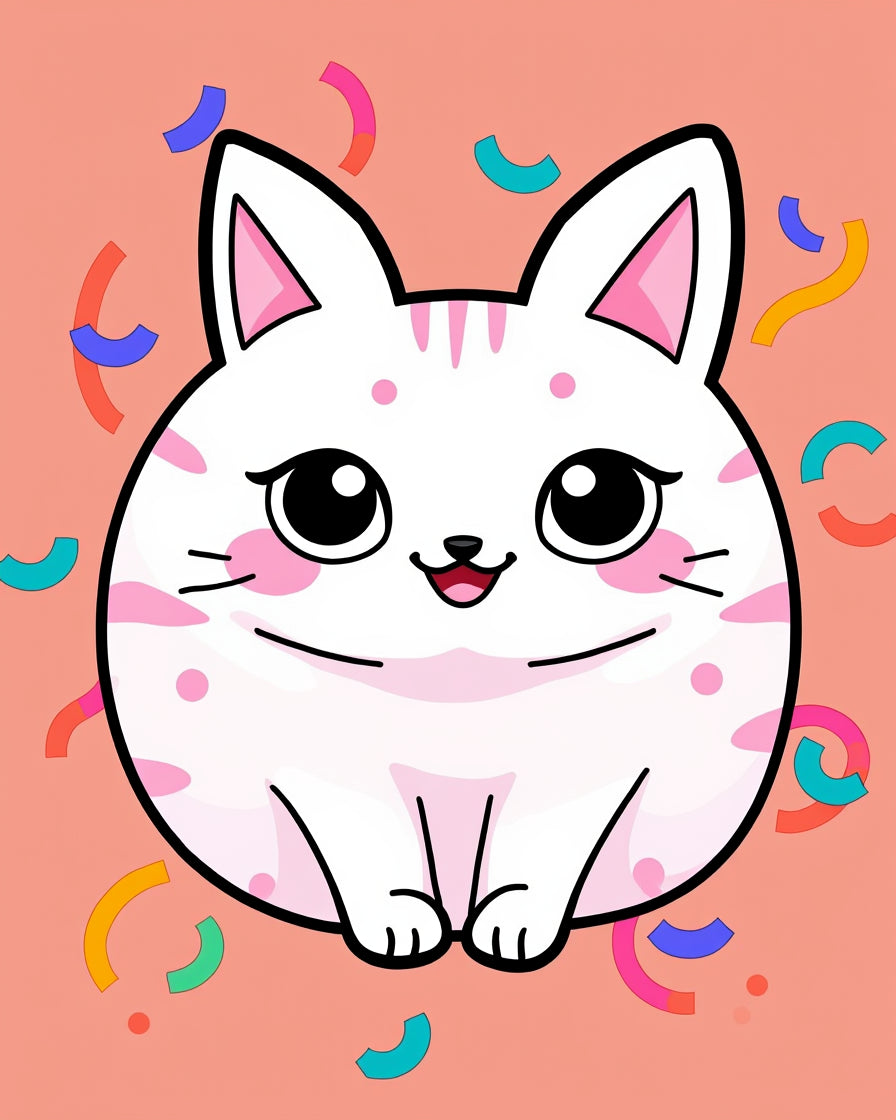 Happy Pink Striped Kitten Confetti Rug