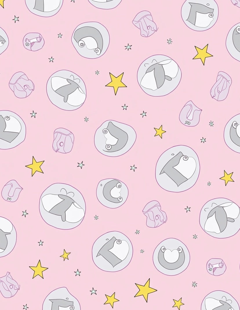 Pastel Pink Whimsical Bubbles Stars Rug