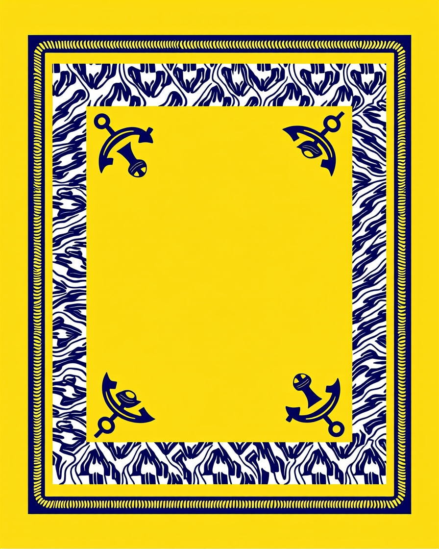 Nautical Yellow Blue Anchor Border Rug