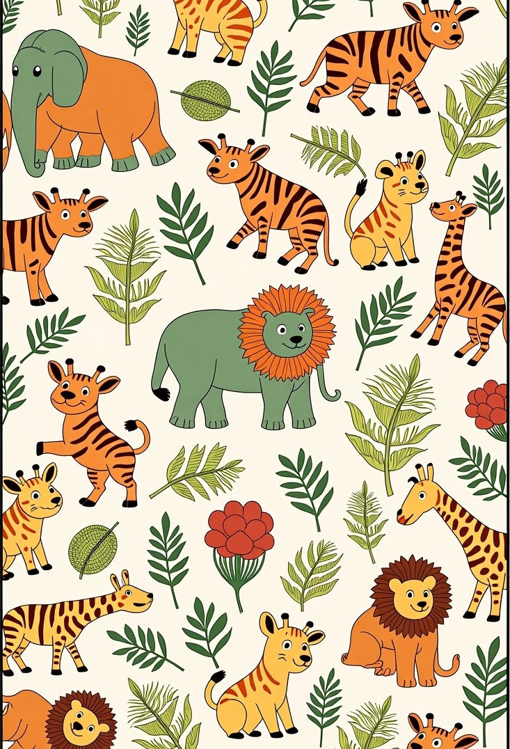 Whimsical Jungle Animals and Foliage Rug