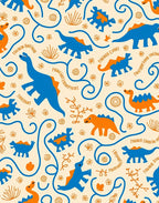 Cute Blue Orange Dinosaur Swirls Rug