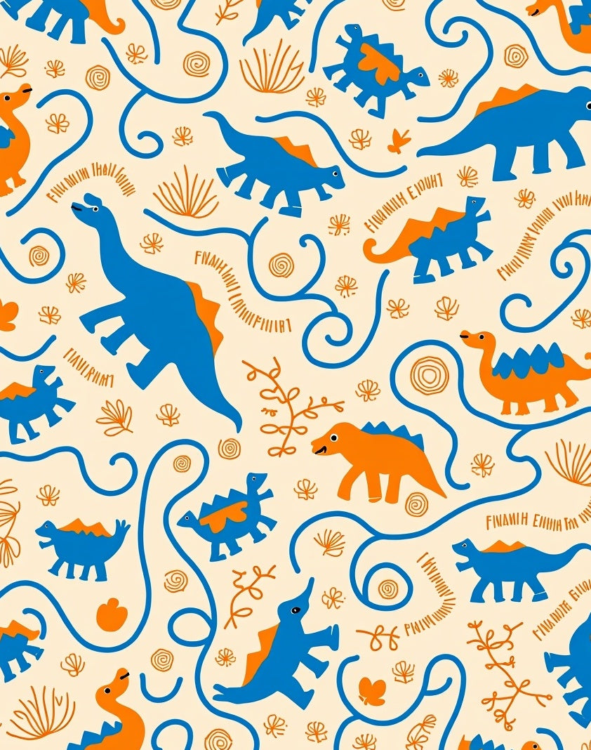 Cute Blue Orange Dinosaur Swirls Rug