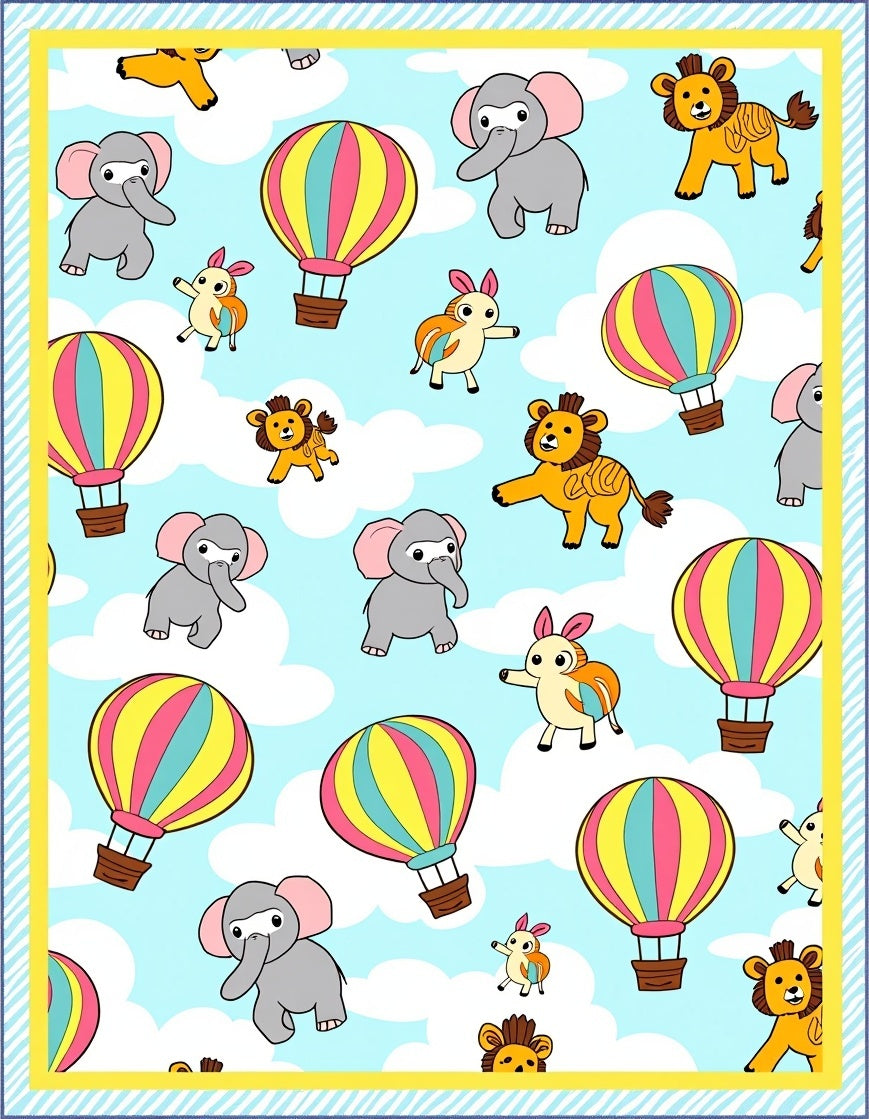 Whimsical Elephants Lions Hot Air Balloons Rug