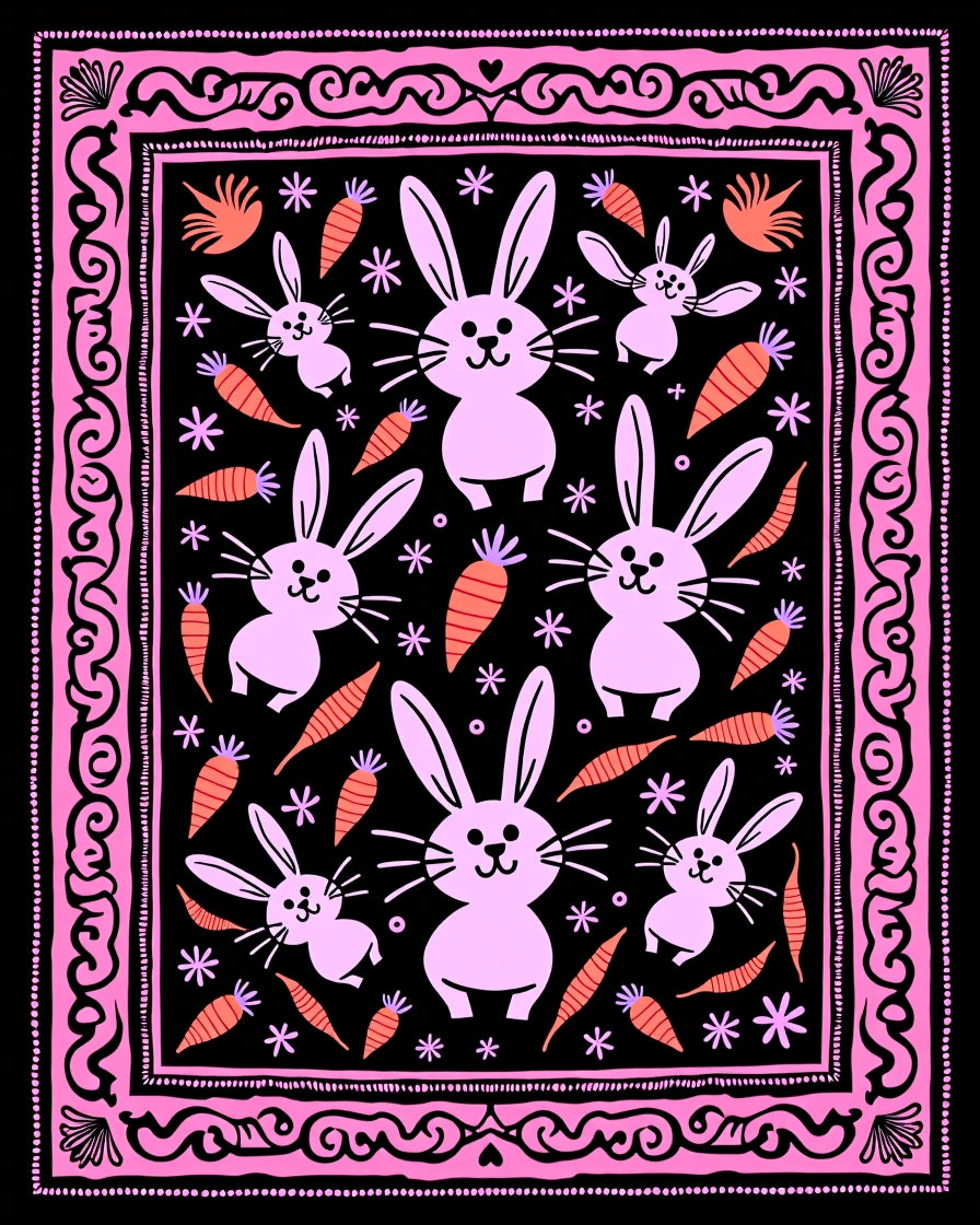 Pink Carrot Bunny Border Rug