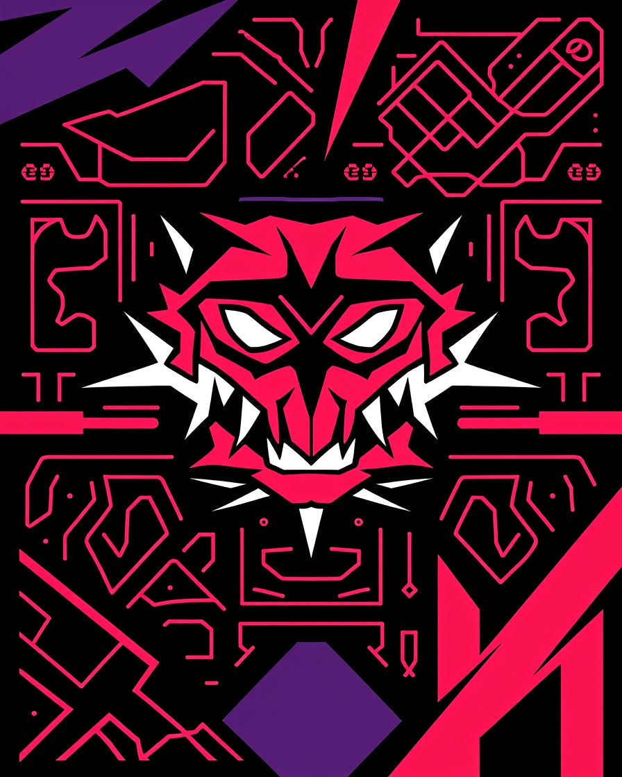 Fierce Pink Cybernetic Monster Graphic Rug