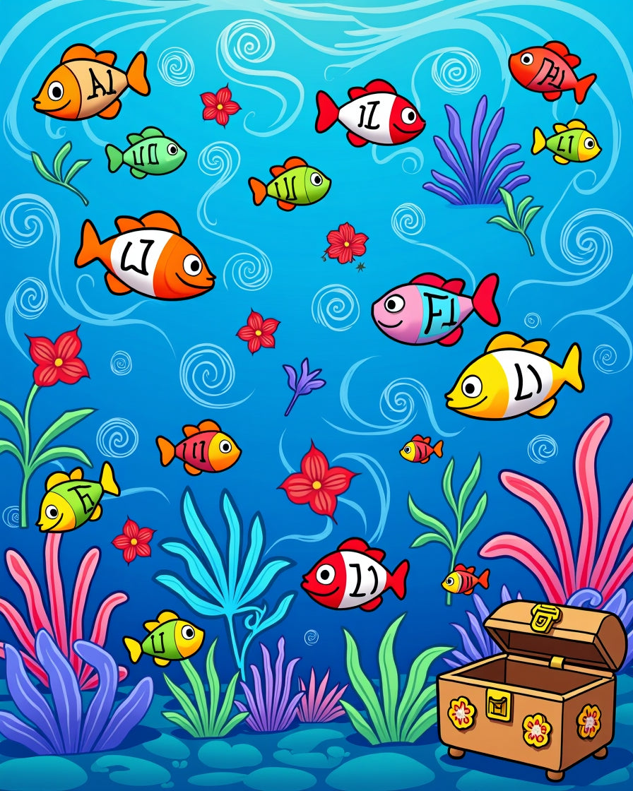 Colorful Aquatic Fish Treasure Chest Rug