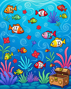 Colorful Aquatic Fish Treasure Chest Rug