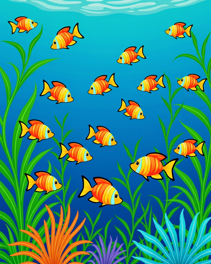 Orange Yellow Striped Fish Coral Garden Rug