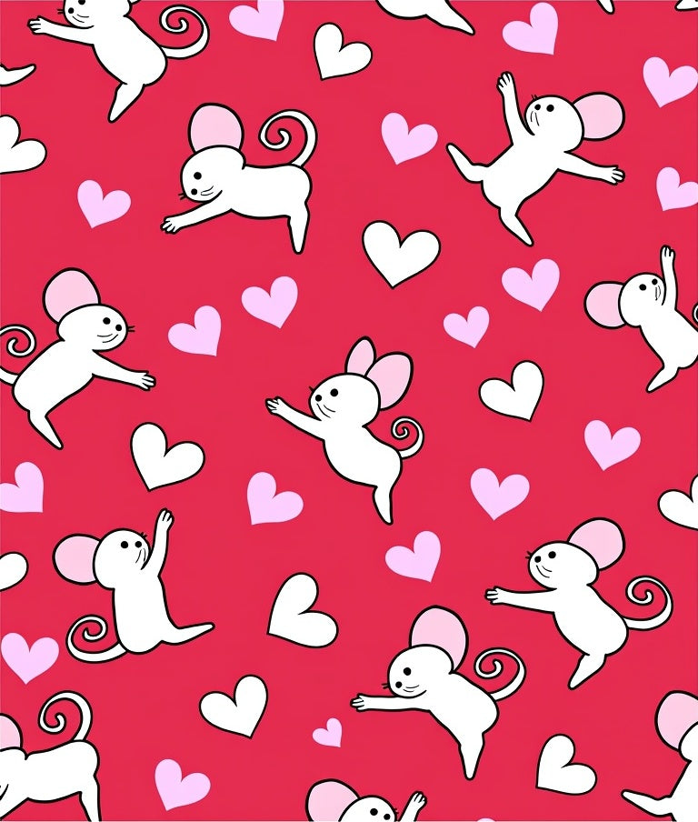 Playful White Mice Hearts Pattern Rug
