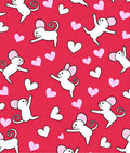 Playful White Mice Hearts Pattern Rug