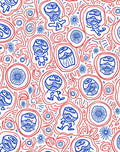 Red Blue Whimsical Character Fusion Rug
