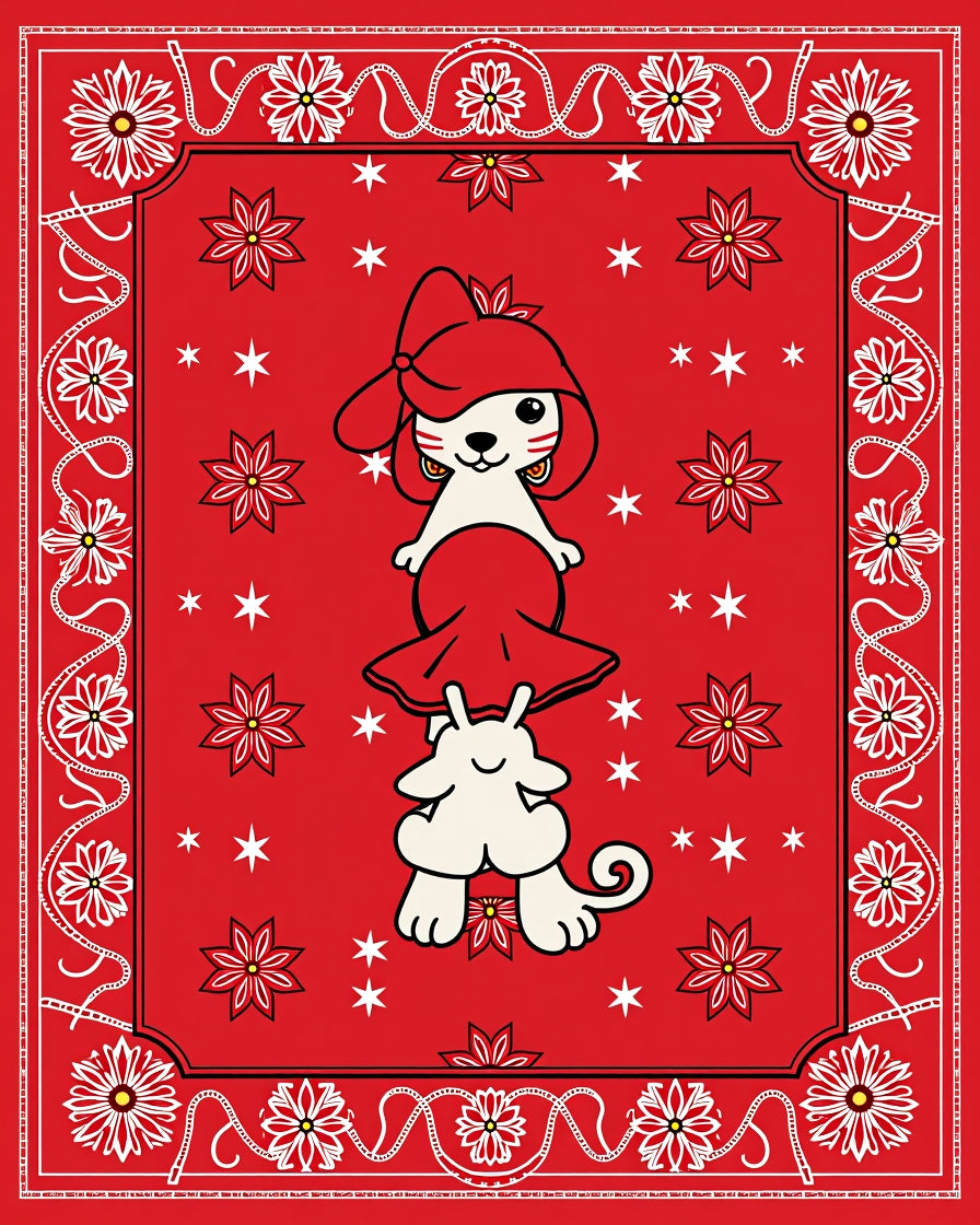Red Whimsical Floral Cartoon Animals Rug
