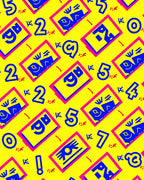 Retro Yellow Blue Pink Numbers Abstract Rug