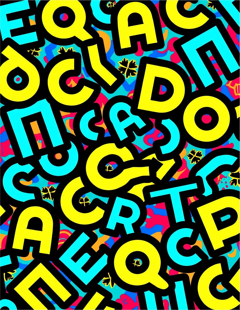 Vibrant Alphabet Collage Graphic Rug