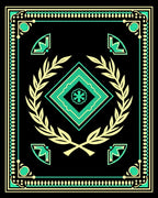 Black Teal Laurel Diamond Emblem Rug