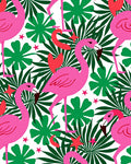 Pink Flamingos Green Tropical Leaves Red Accents Rug