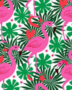 Pink Flamingos Green Tropical Leaves Red Accents Rug