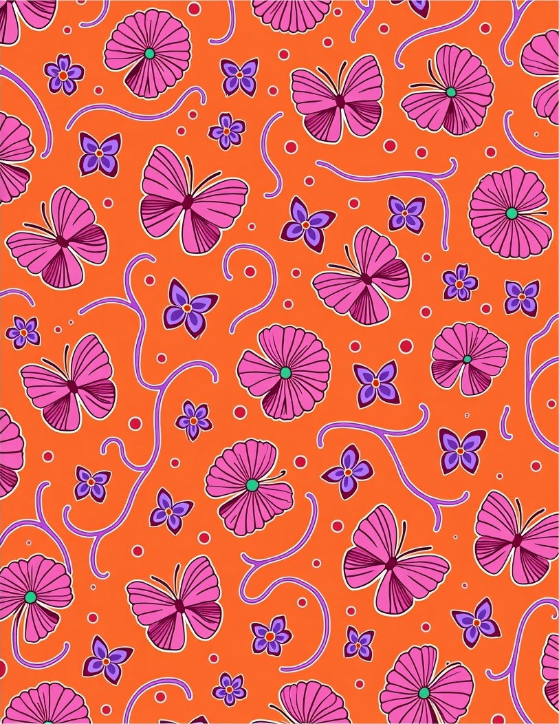 Vibrant Orange Pink Butterfly Floral Arrangement Rug