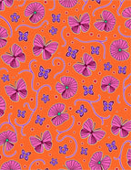 Vibrant Orange Pink Butterfly Floral Arrangement Rug