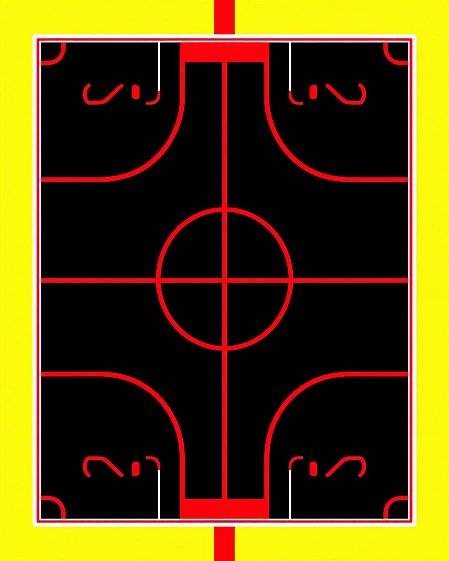 Bold Red Yellow Geometric Court Rug