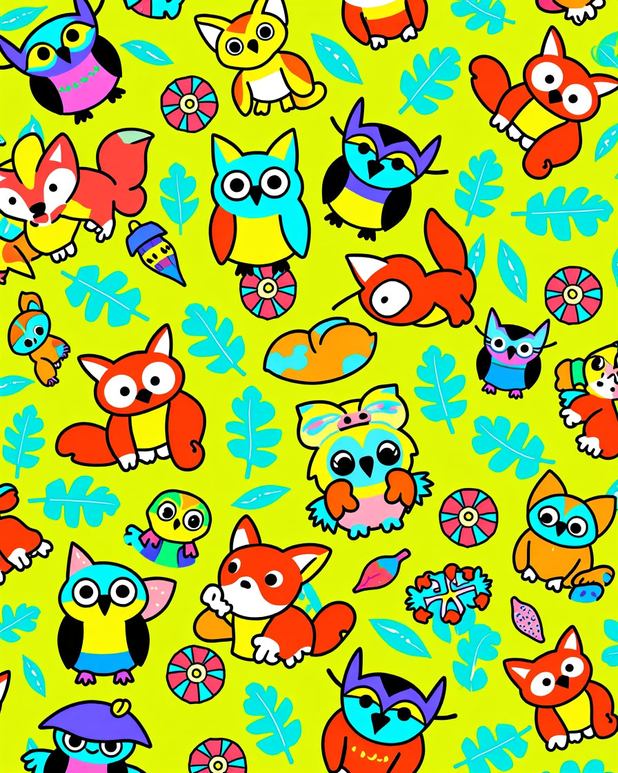 Vibrant Cartoon Woodland Creatures Aviary Rug