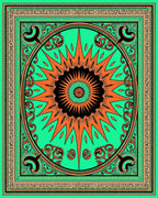 Vibrant Orange Sunburst Mint Mandala Rug