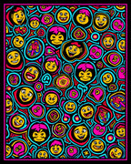 Vibrant Playful Faces Colorful Abstract Rug