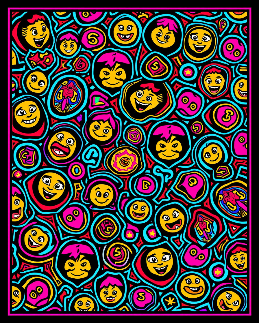 Vibrant Playful Faces Colorful Abstract Rug