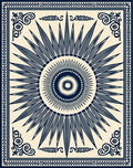 Navy Sunburst Mandala Border Design Rug