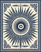 Navy Sunburst Mandala Border Design Rug