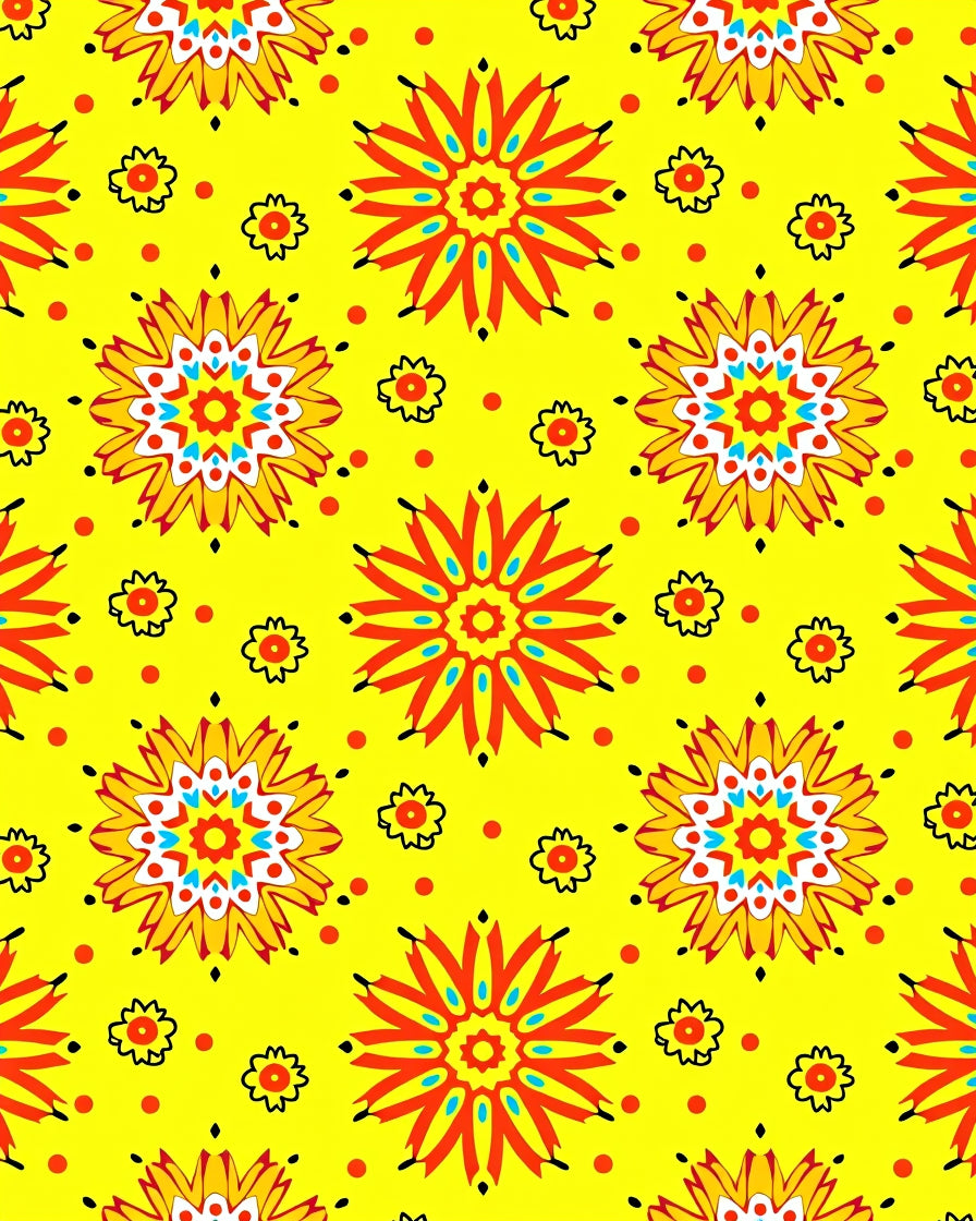 Vibrant Yellow Sunburst Floral Medallions Rug