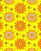 Vibrant Yellow Sunburst Floral Medallions Rug