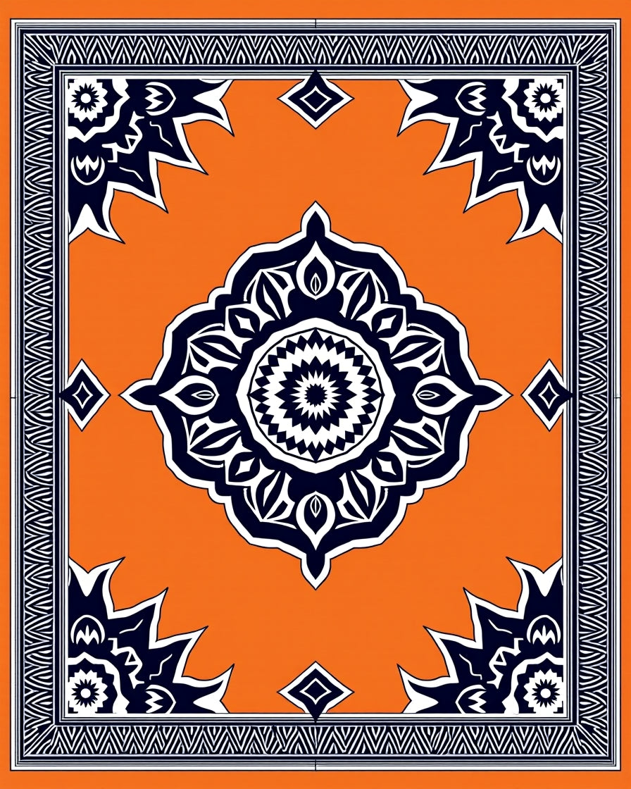 Vibrant Orange Mandala Border Rug