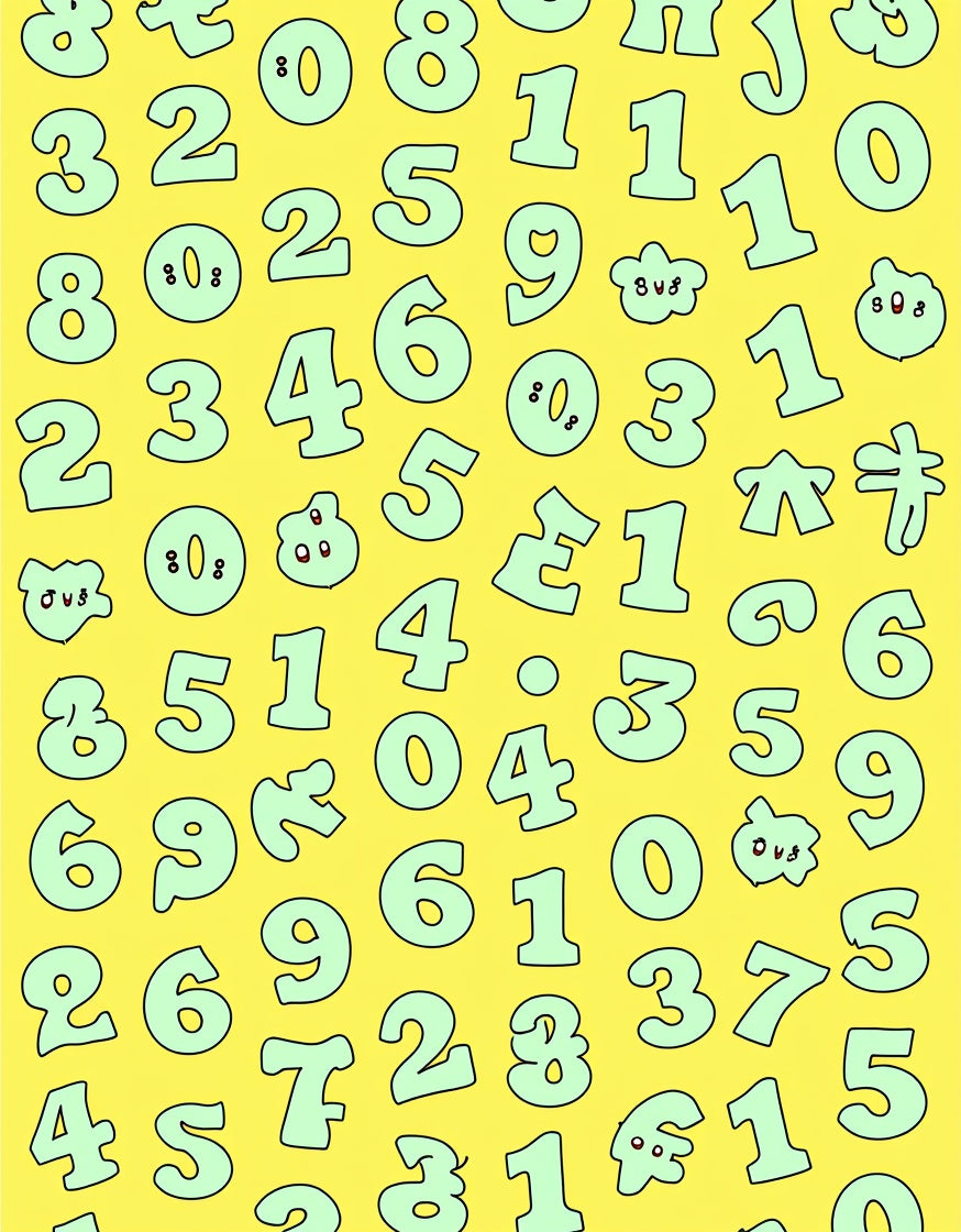 Pastel Numbers Collection on Yellow Field Rug