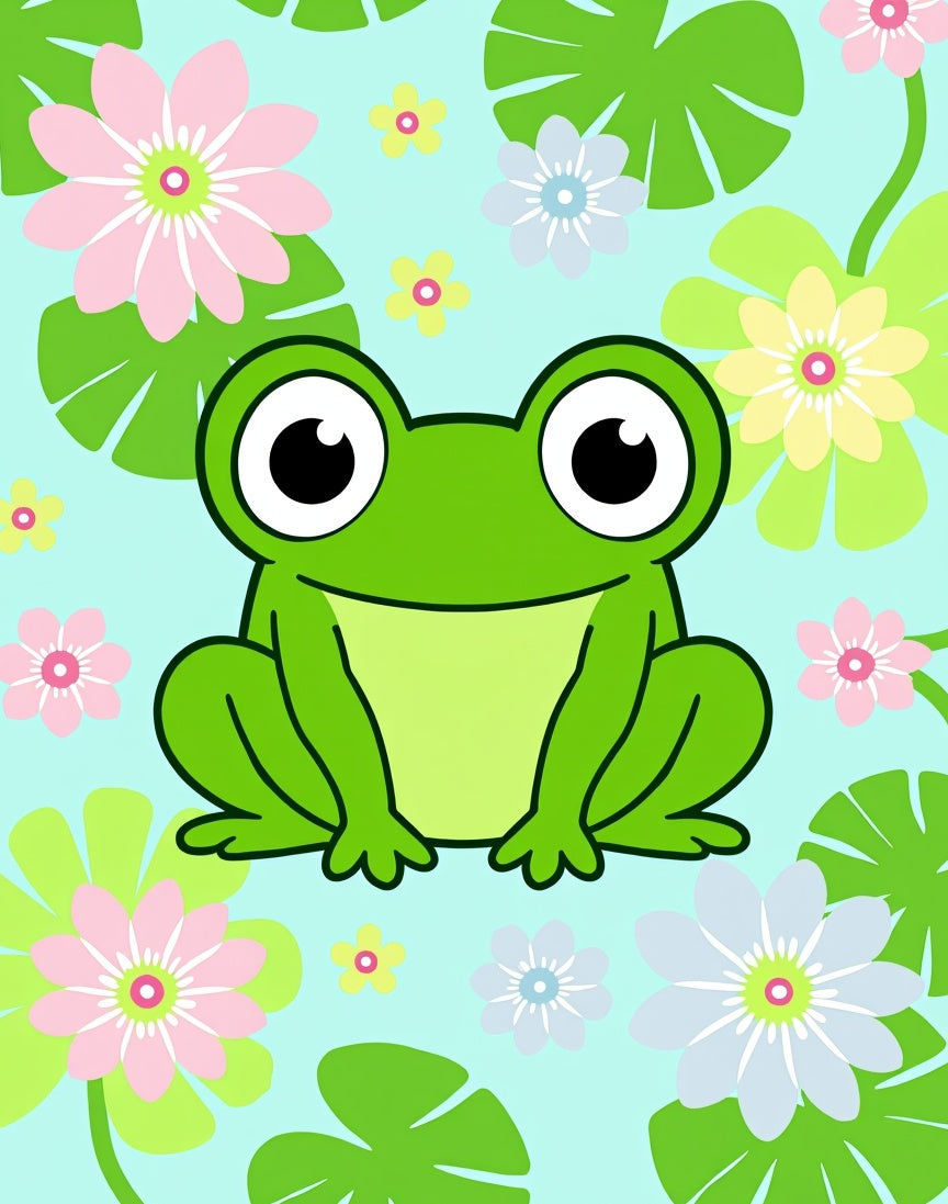 Happy Green Frog Lily Pad Garden Rug