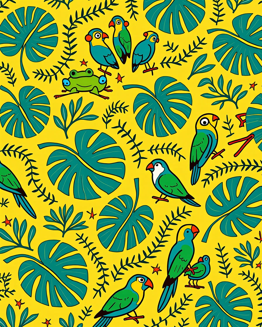 Tropical Parrot and Frog Jungle Rug