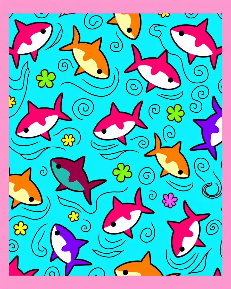 Aqua Blue Cute Shark Ocean Delight Rug