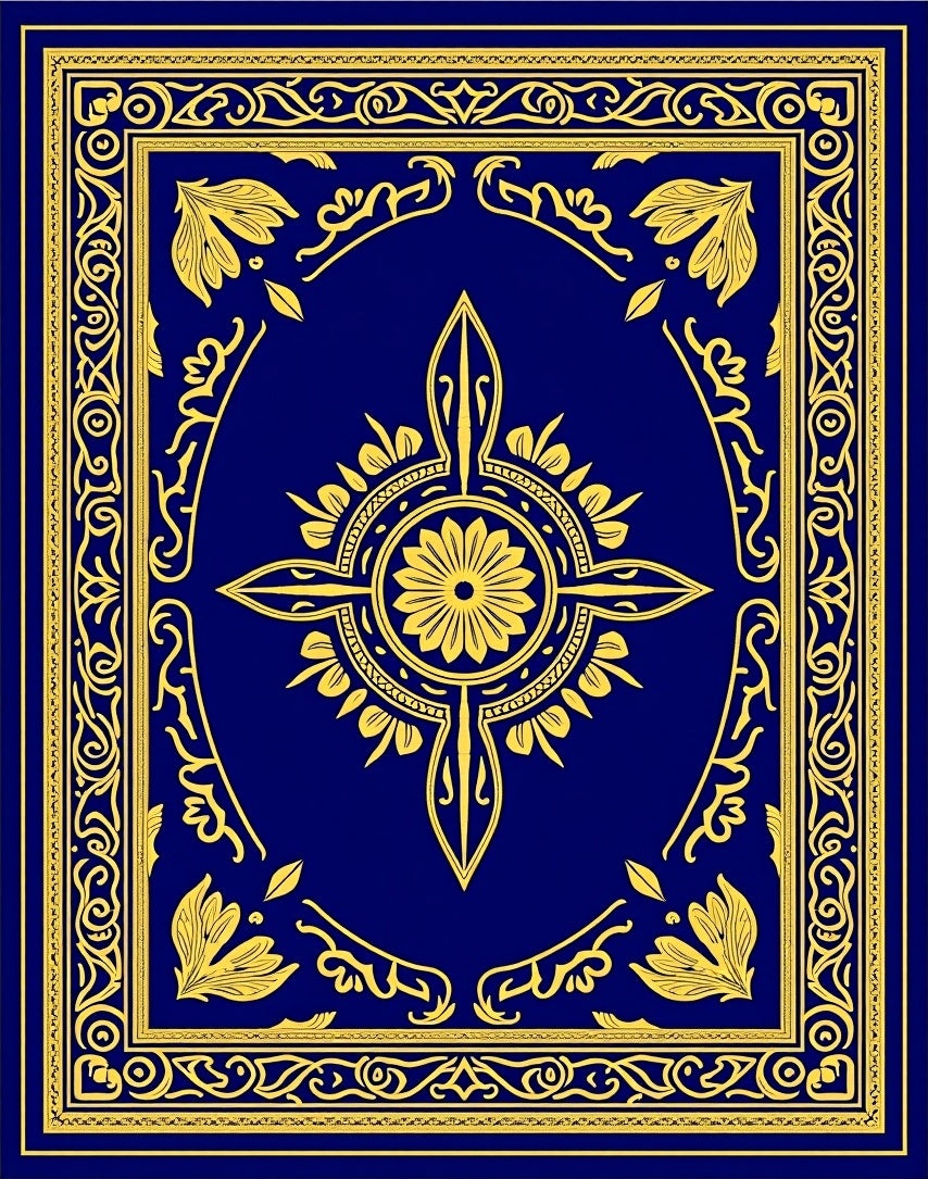 Royal Blue Gold Floral Medallion Border Rug