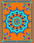 Vibrant Orange Teal Floral Mandala Rug