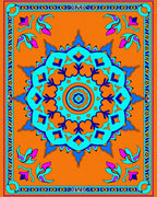 Vibrant Orange Teal Floral Mandala Rug