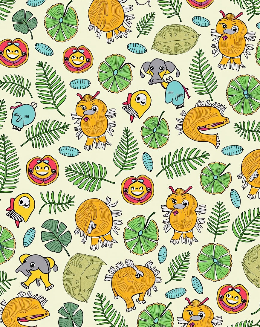 Playful Yellow Creature Jungle Foliage Rug