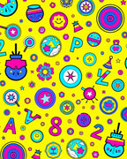 Vibrant Yellow Cartoon Fun Symbols Rug