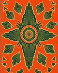 Orange Tropical Leaf Sunburst Medallion Rug