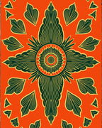 Orange Tropical Leaf Sunburst Medallion Rug