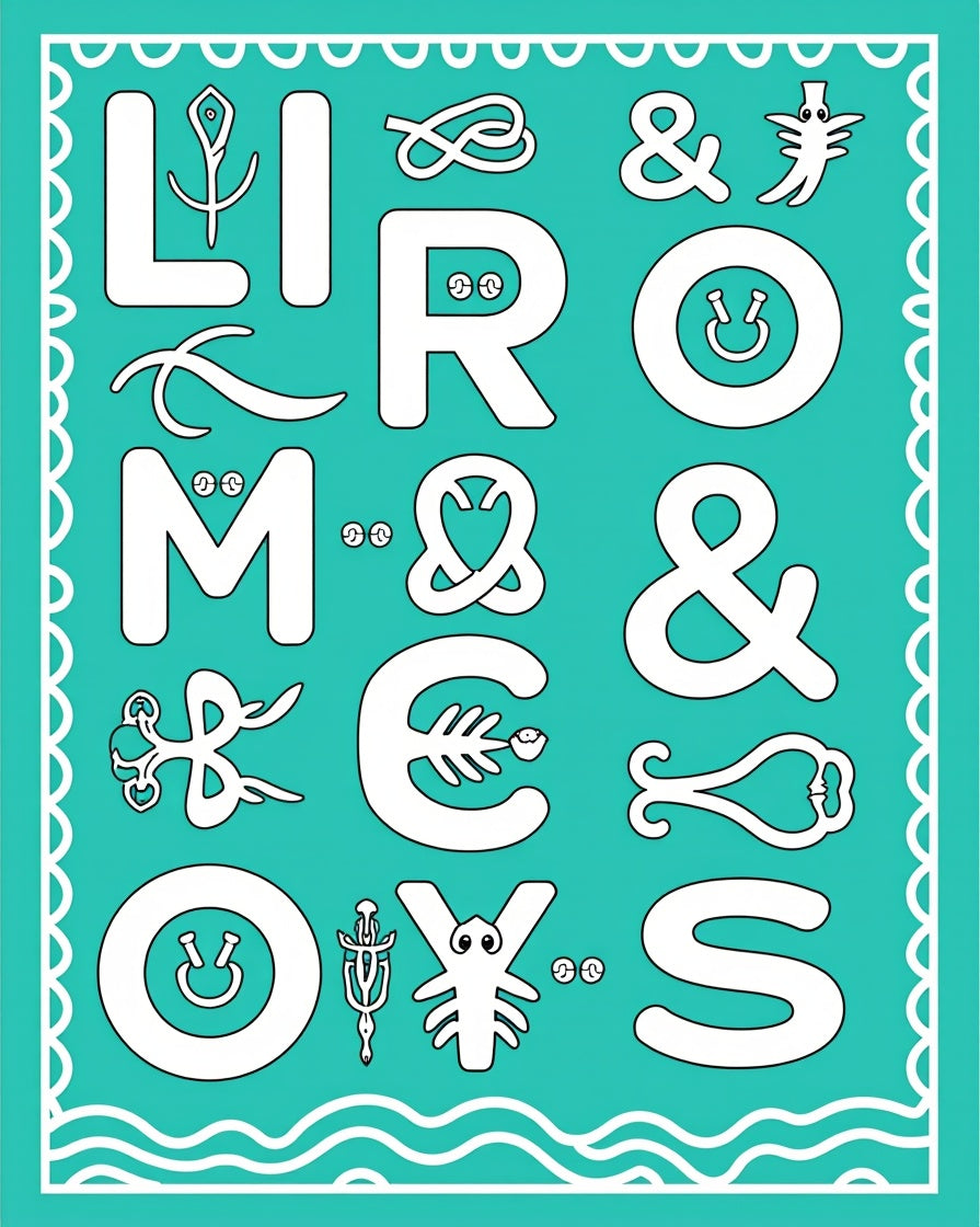 Whimsical White Alphabet Creatures Teal Rug