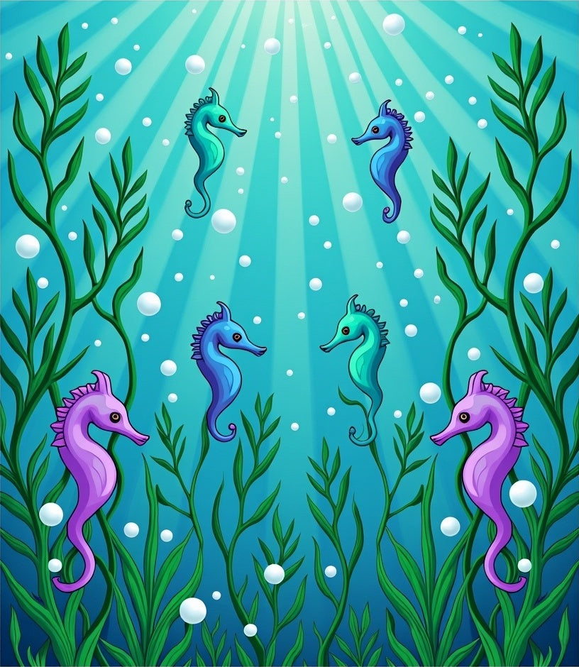Oceanic Seahorses Amidst Kelp Forest Rug
